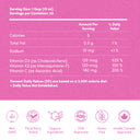 Nutritional label with vitamins and health claims on a pink background