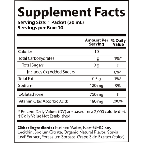 Vida Lifescience Glutathione Mega 10 Pack Supplement Facts