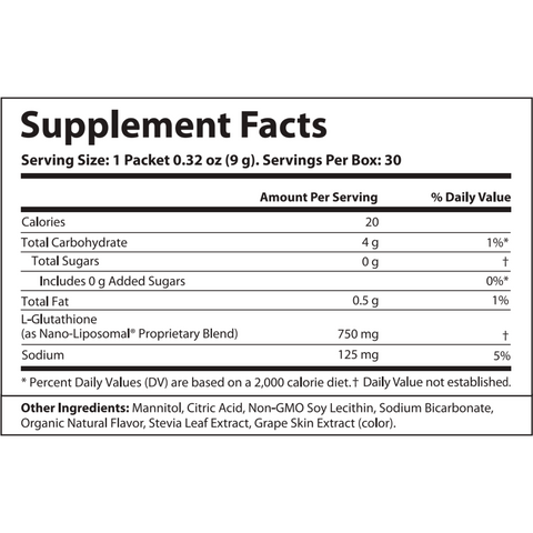 Vida Lifescience's GlutathioneboxDrinkMIX30 Supplement Facts