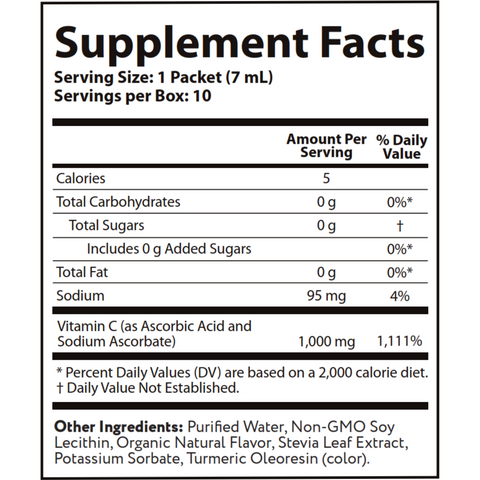 Vida Lifescience's Vitamin C 10 Pack Supplement Facts
